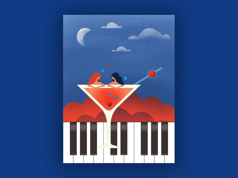 Cocktail Night date gif illustration music party piano summer