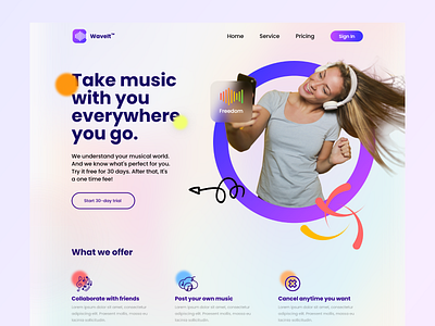 Music app landing page design