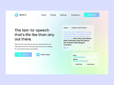 Text to speech Landing page ( Saas web design) best shot color pallete colors gradient landing page landingpage design saas text to speech ui uiux userexperience userinterface ux webdesign website design