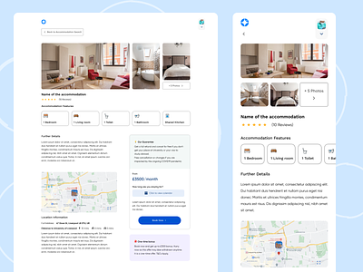 Single accommodation view landing page student search website design