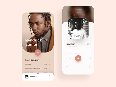 Music Player App Concept app app ui art direction black panther debut digital graphic design hip hop humble kendrick lamar mobile app design music app music player player ui rap ui design