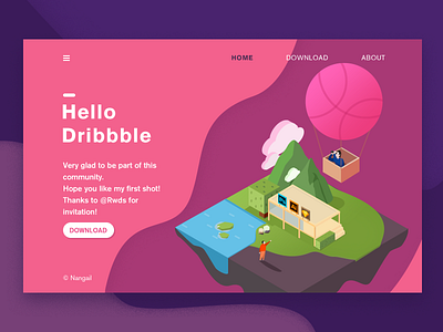 Hello Dribbble, Nangail's first shot 2.5d hello dribbble isometric