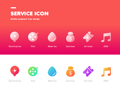 Day010_Service icon air ticket cash loan electricity fee film icon joox music service icon water fee