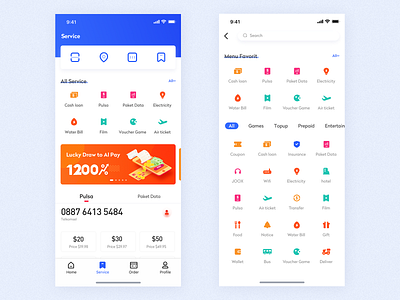 Service Page air ticket app cash loan credit card online shopping payment payment app pulsa service ui