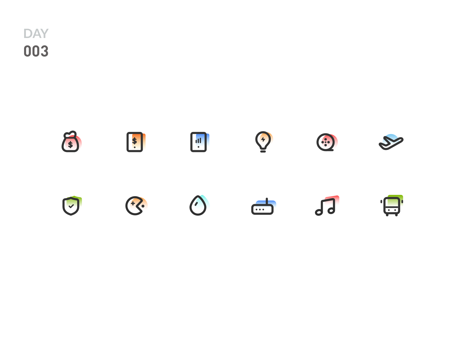 Day 003-Service icon air ticket bus design game icon insurance loan loans movie music paket data ui water fee wifi