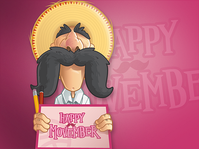Happy Movember! character happy illustration mexican mexican hat movember mustache pink
