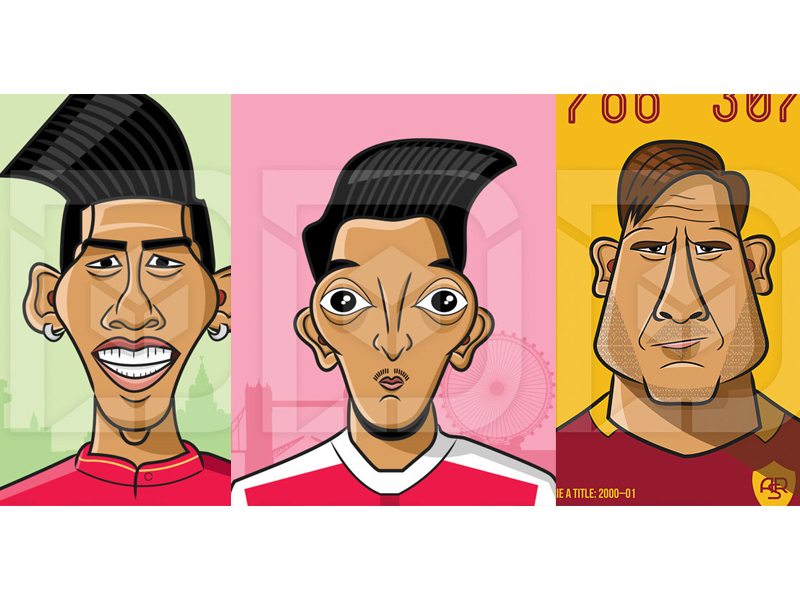 football illustrations - 2017 caricature character design digital art firmino football illustration liverpool manchester ozil pogba premier league soccer