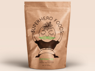 SUPER HERO FOODS design healthy illustration lines logo matcha mustache package