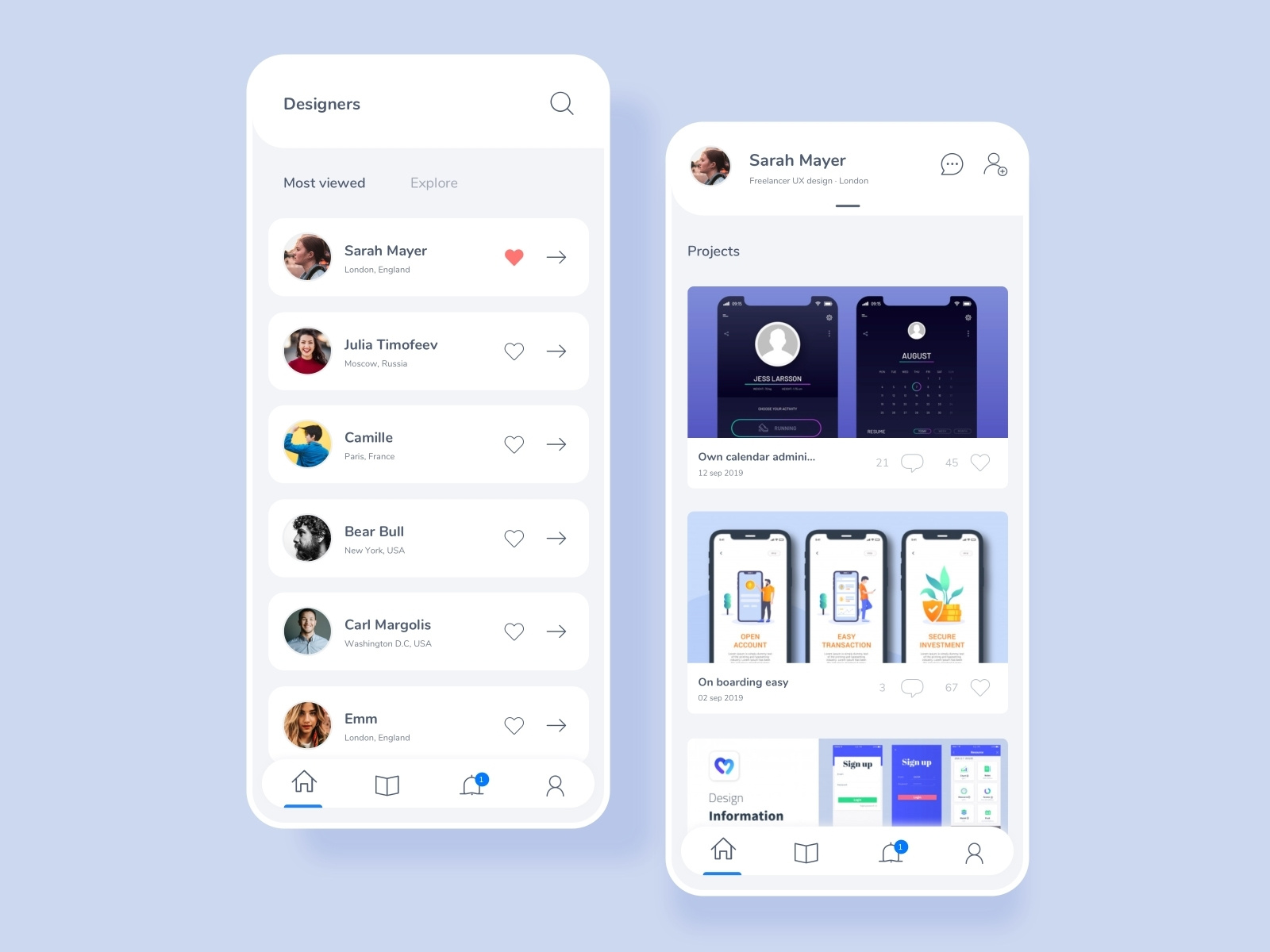 Designer social network App by Sebastian Piedrahita on Dribbble