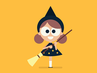 Little Witch character flat halloween kid little witch