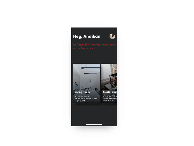 Daily UI #021 - Home Dashboard andikan control dark dashboard ios minimal rooms smart swipe temperature thermostat