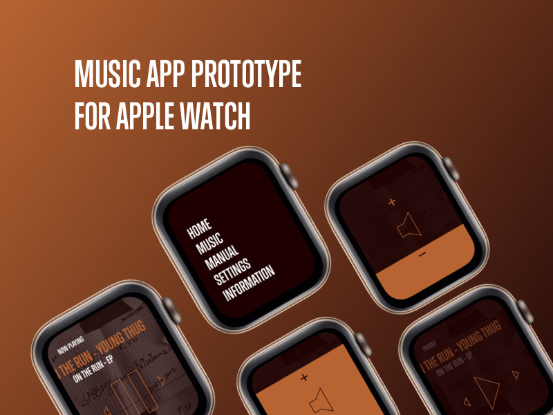Music App Prototype for Apple Watch bold design bold music typography apple devices minimal dark design watch app watch face watch ui watch apple