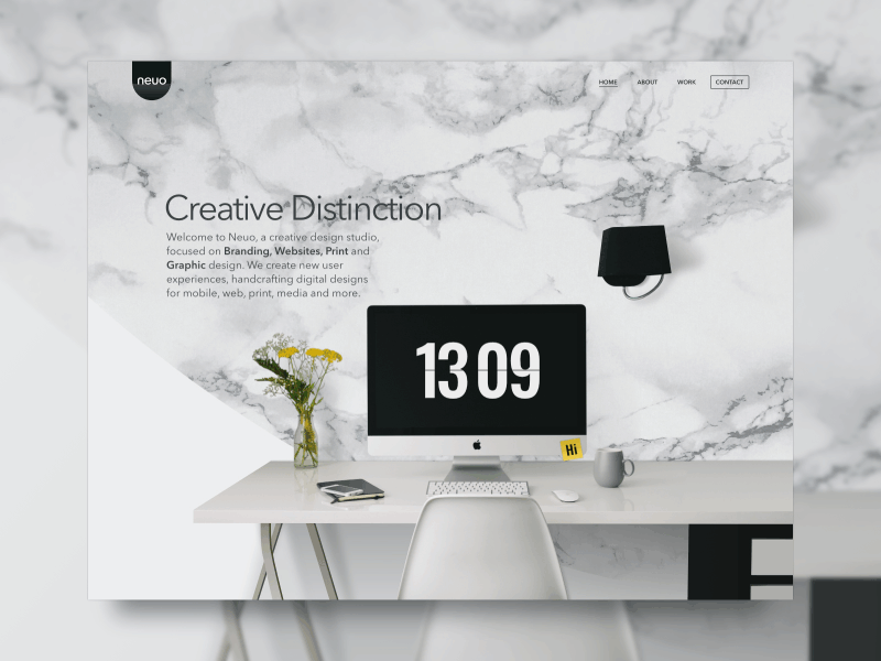Neuo Design Studio landing page animation brand clean gif interaction minimal modern sticky ui ux web website