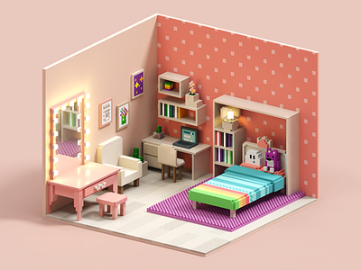 Pink Room 3d isometric magicavoxel pixel voxel voxel art voxelart