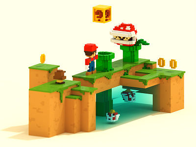 Mario Bros 3d 8bits gameart gamedesign magicavoxel mario nintendo pixel voxel voxelart