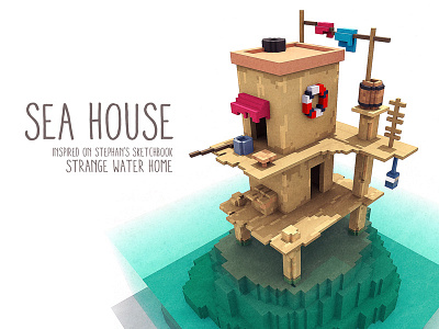 Sea House 3d 8bits gameart gamedesign magicavoxel pixel voxel voxel art voxelart