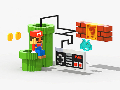 Mario Nes 3d 8bits colombia gameart gamedesign magicavoxel mario nintendo pixel voxel voxelart