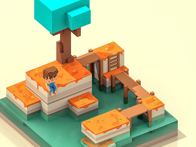 Calm Day 3d game gameart gamedesign low poly magicavoxel minecraft modelling orange retro voxel voxelart