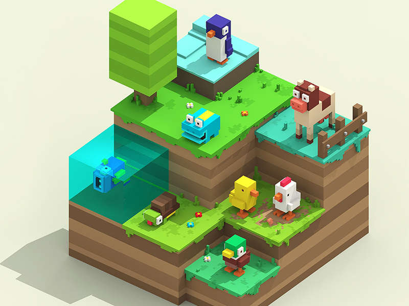 Crossy Road Style Game Voxel Assets