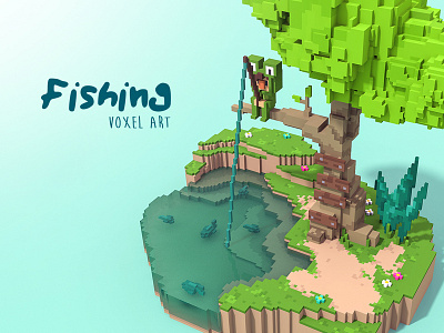 Fishing 3d colombia frog green low poly magicavoxel voxel voxel art