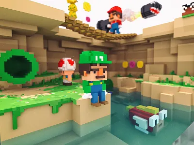 3D Land - Fan Art 3d fan art lego magicavoxel mario bros minecraft pixel voxel art