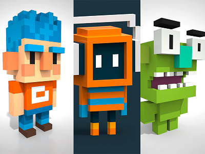 Little Voxel characters 3d cartoons character design low poly magicavoxel pixel voxelart