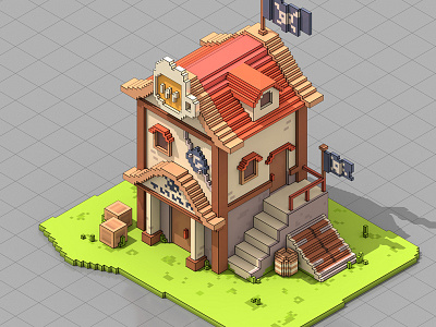 Piratavern colombia isometric magicavoxel minecraft render voxel art