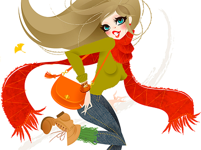 TURN RED autumn cute elegant fashion girl illustration red vector