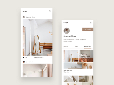 Håven Concept app design app concept gallery interior design photo app profile