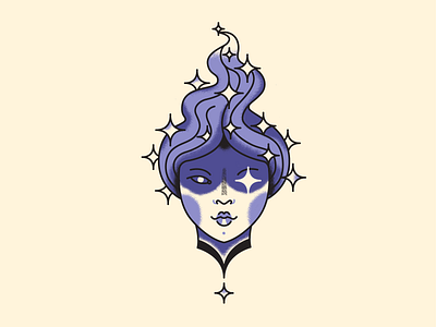 Stars and shine art face face mask girl character illustration purple purple hair star tattoo vector