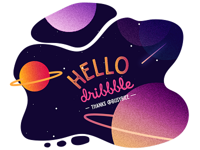 Hello Dribbble! celestial dribbble hello hello dribbble hello dribble meteor planet rings space stars universe