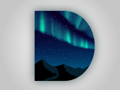 D 36days 36daysoftype 36daysoftype d aurora aurora borealis d darkness design illustration letter letter d lettering light mountain mountains night northern lights space stars typography