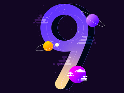 9 36daysoftype 36daysoftype 9 36daysoftype 9 clouds design illustration letter lettering moon night planet planets space stars sunrise sunset typography