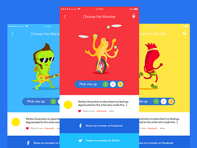 Monster Activity App app bright fun illustration interface mobile monster player ui ux