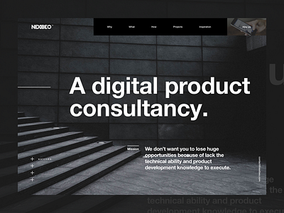 Redesign Nexibeo agency black digital grid minimalist porfolio startup studio ui