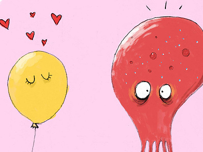 Happy V-Day baloon illustration love pencil squid valentine
