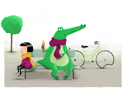 Friends bicycle cgma crocodile digital girl illustration