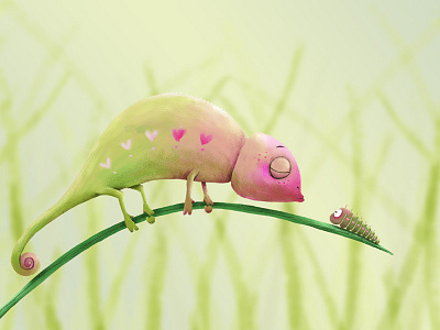 In love caterpillar chameleon childrens illustration digital illustration nature
