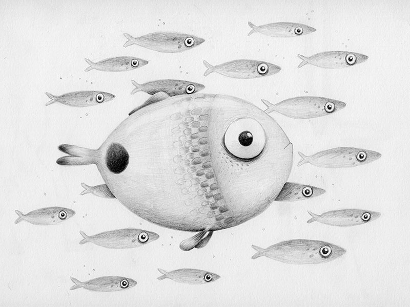 It's ok to be different picture book childrens illustration pencil sketchbook fish