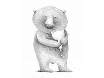 Bear hug bear cat drawing illustration kidlitart pencil