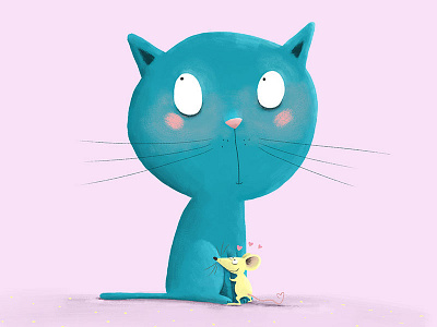 One Love cat childrens illustration digital illustration mouse
