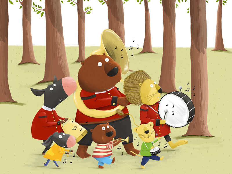 Big and small photoshop lion cow bear digital illustration childrens book