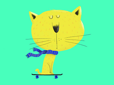 Cat on skate cat childrens illustration ipad pro procreate skateboard