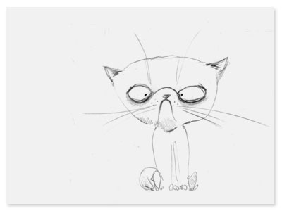 Bulldog Kitty cat illustration pencil sketch