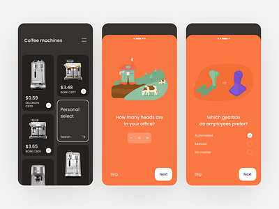 Smart filter for choose the best coffee machine app concept design illustration mobile ui ux