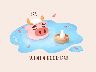 Hot Spring Bath design hot spring bath illustration pig pink ui