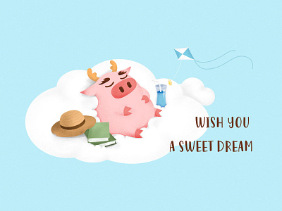 Sweet Dream cloud design dream illustration kate pig pink