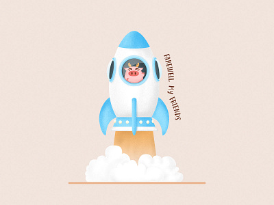 Launching Rocket design illustration pig pink rocket