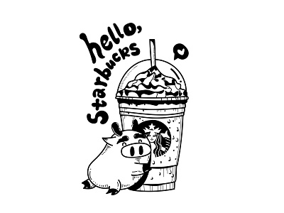 Like Starbucks design illustration pig starbucks