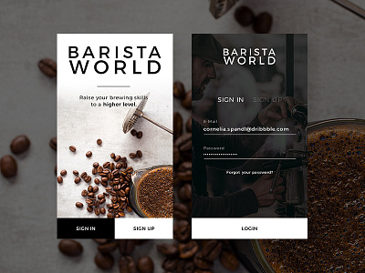 Barista World - Sign In log in mobile sign in ui